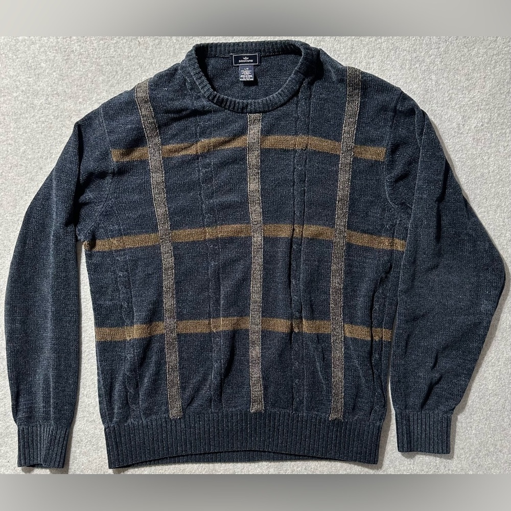 Dockers Sweater Mens Size Large Crewneck Knit Blue Plaid Long Sleeve Pullover